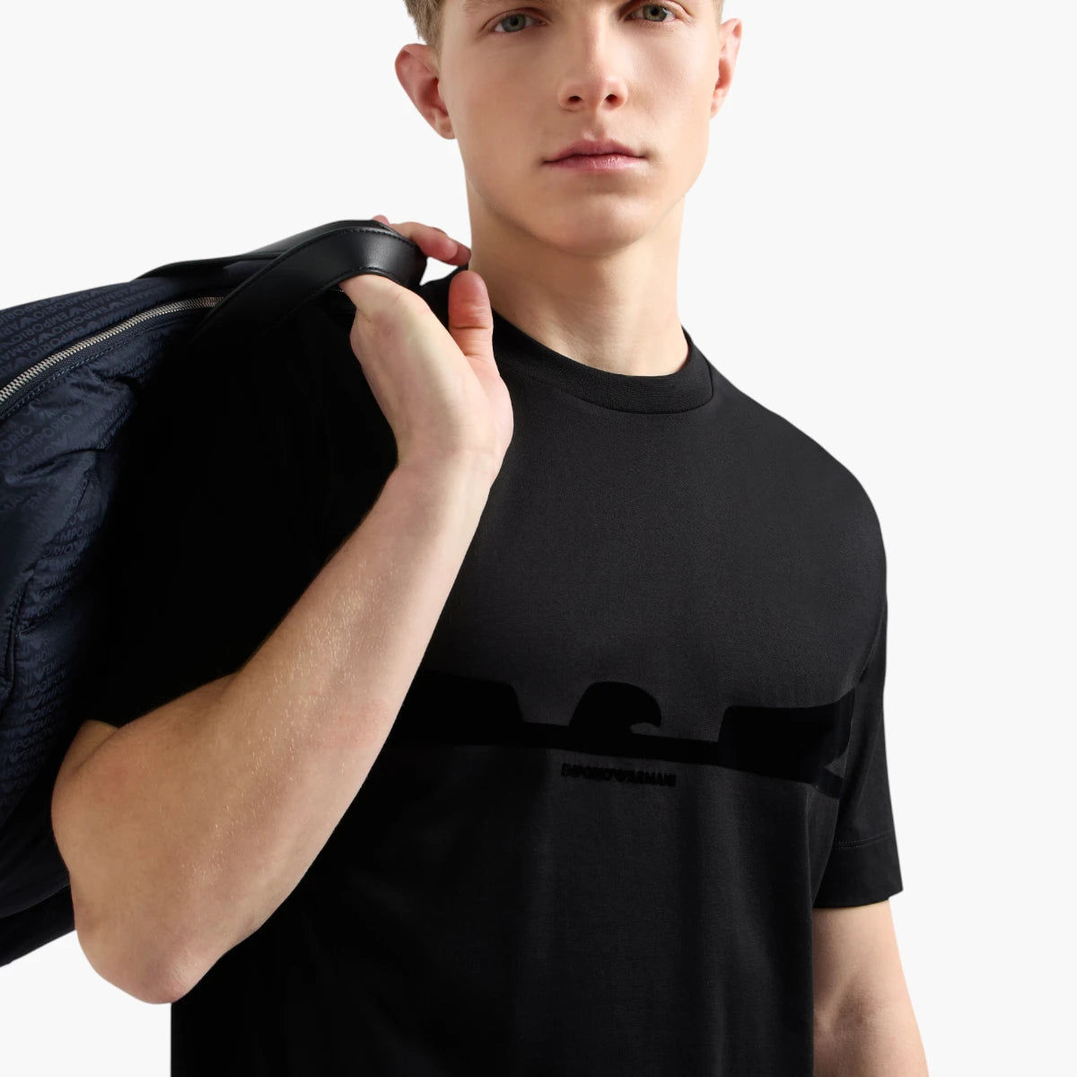 Emporio Armani Regular Fit Cotton Crewneck Asv T-Shirt With Flocked Eagle Logo | LEVISONS