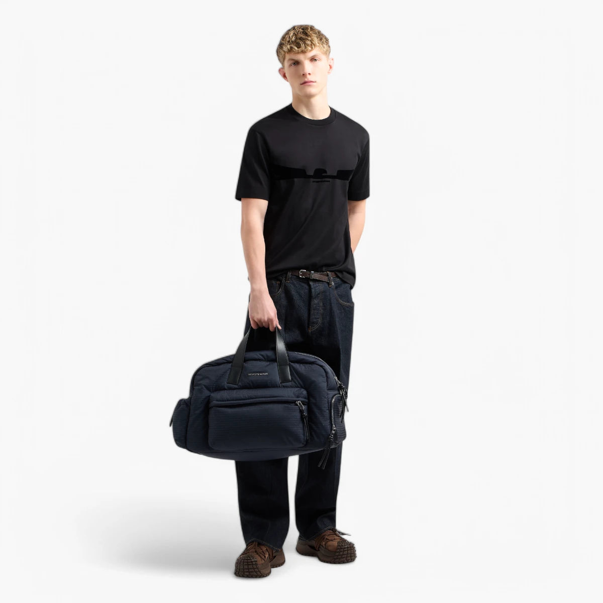 Emporio Armani Regular Fit Cotton Crewneck Asv T-Shirt With Flocked Eagle Logo | LEVISONS