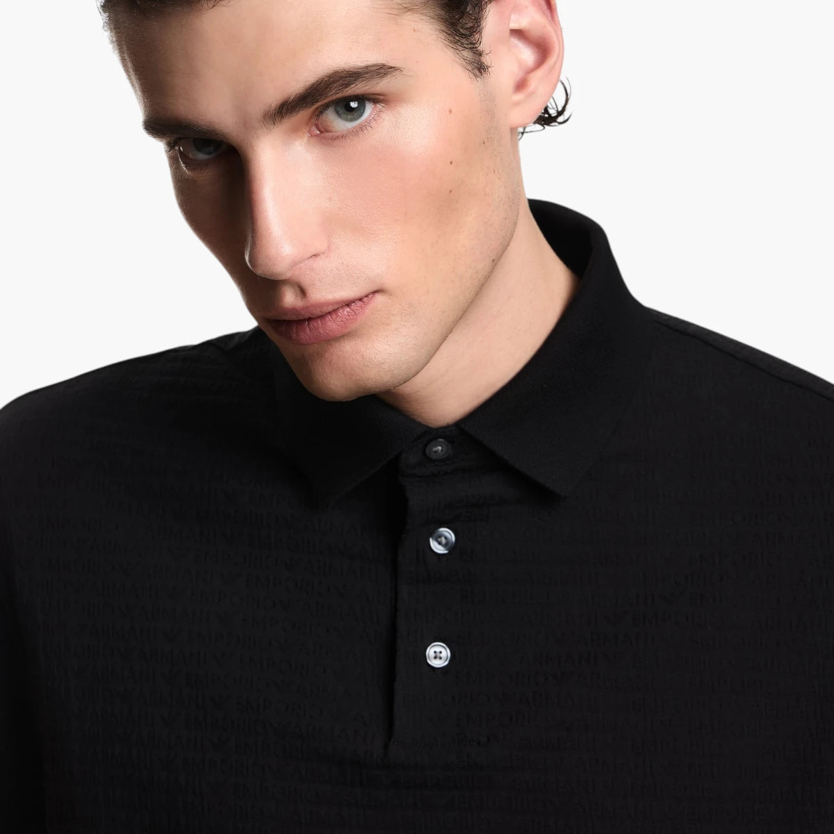 Emporio Armani All-Over Logo Cotton Jacquard Polo Shirt | LEVISONS