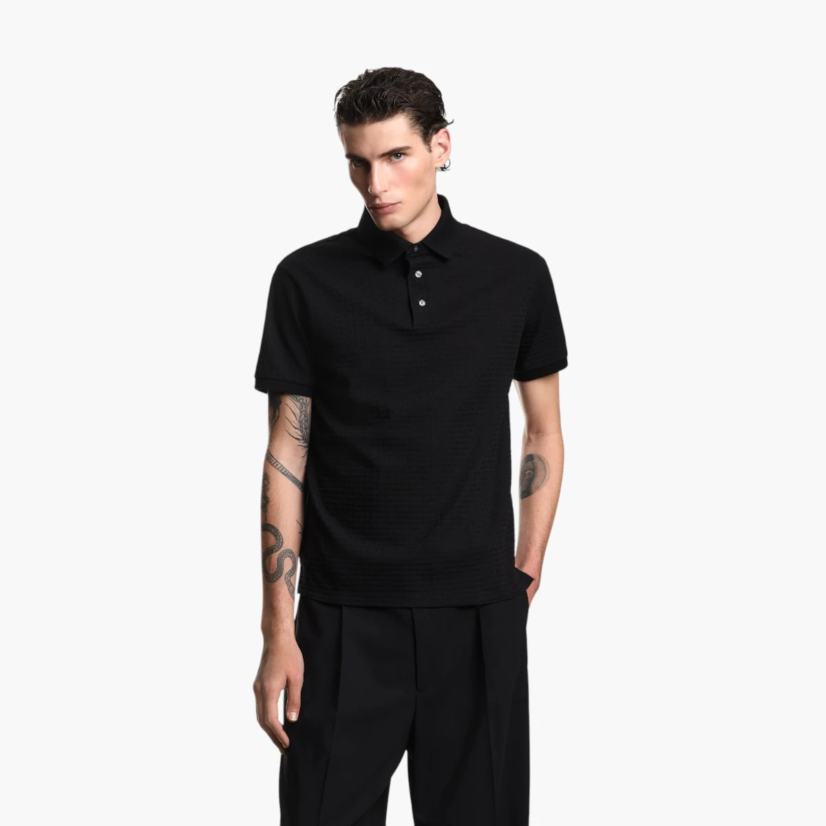 Emporio Armani All-Over Logo Cotton Jacquard Polo Shirt | LEVISONS