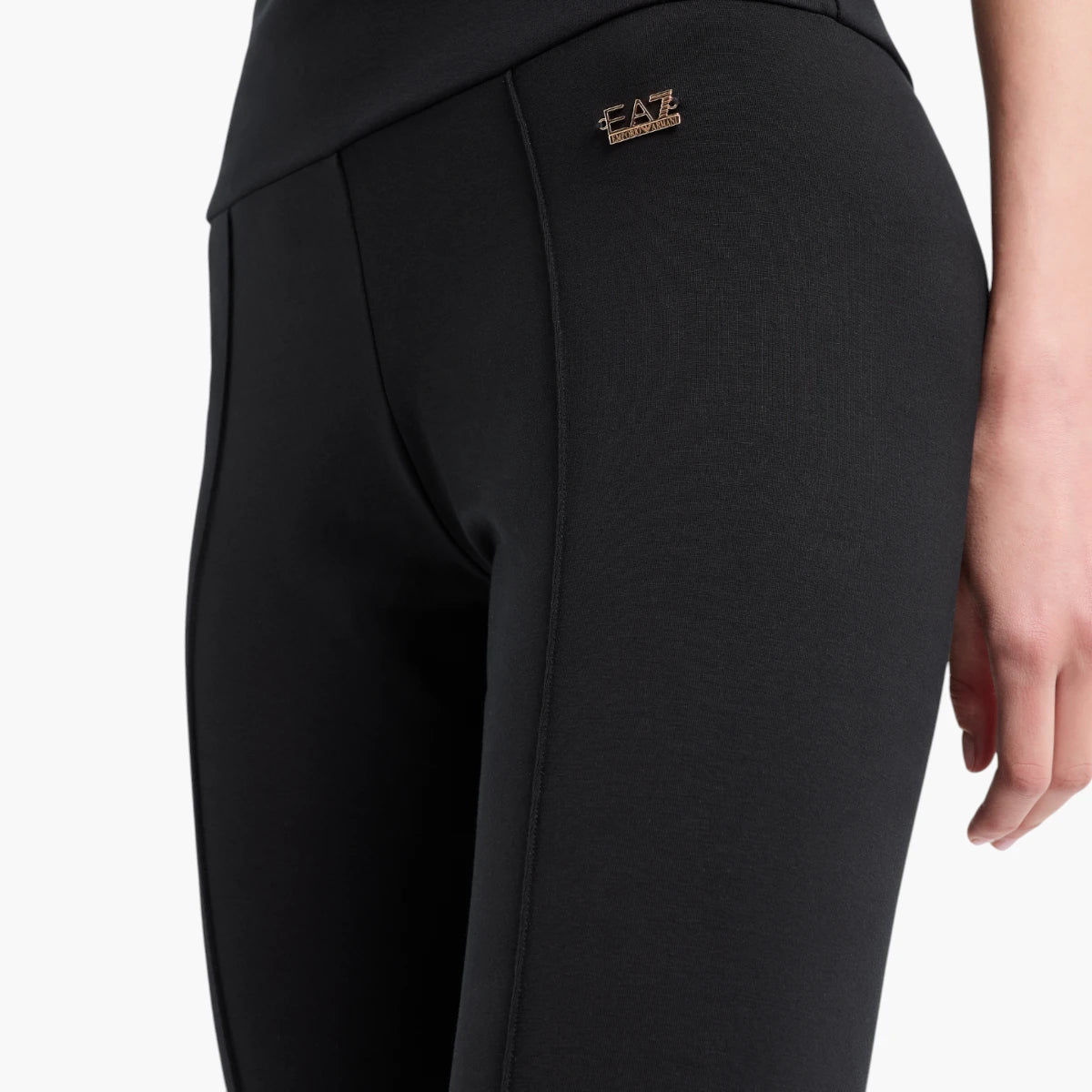 EA7 Slim Fit Cotton Stretch Leggings With Front Slits And Gold Logo Plaque | LEVISONS