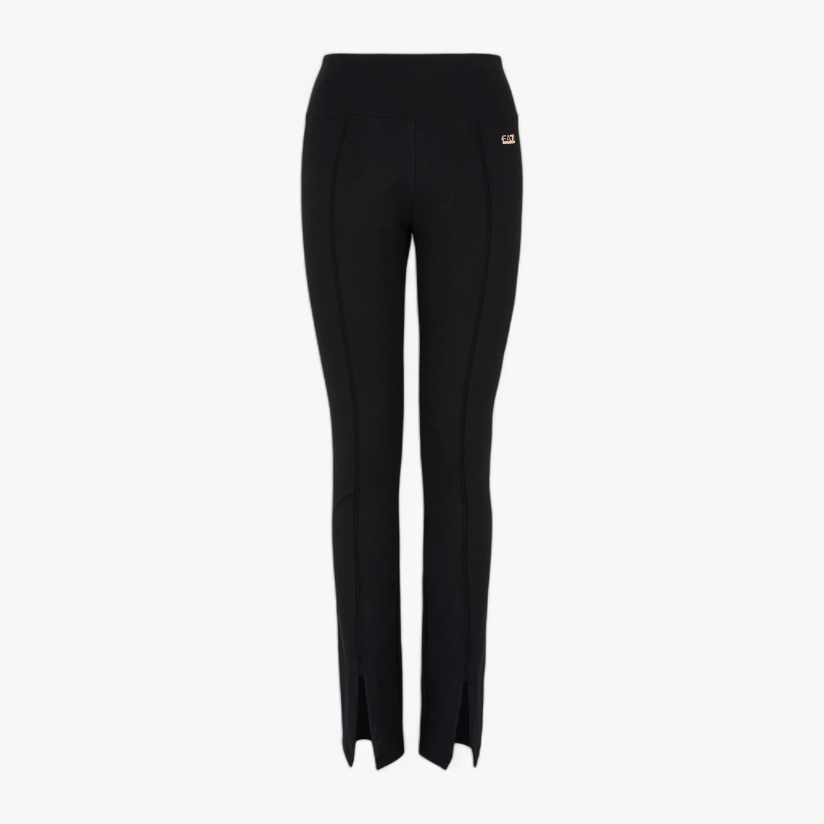EA7 Slim Fit Cotton Stretch Leggings With Front Slits And Gold Logo Plaque | LEVISONS