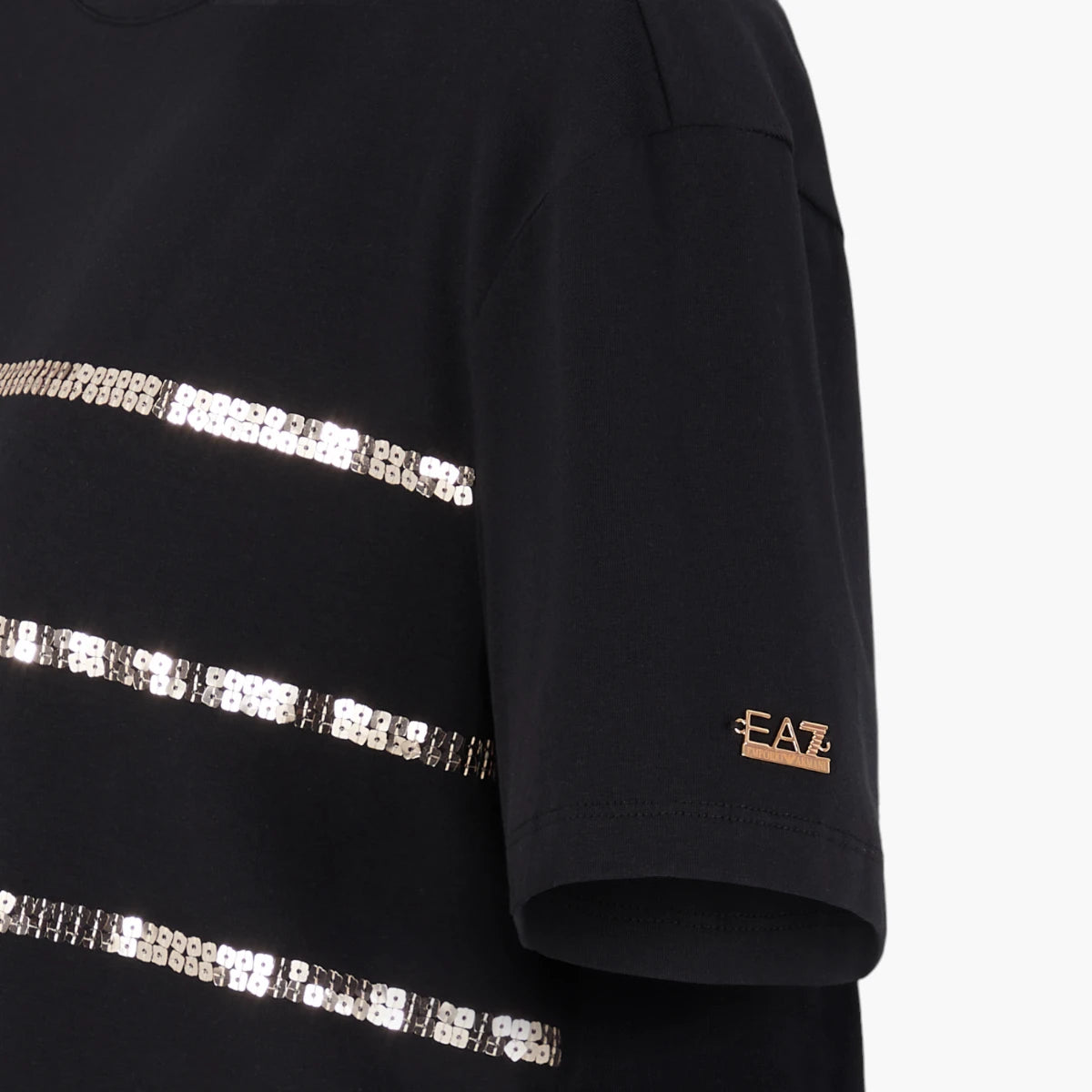 EA7 Regular Fit Crewneck T-Shirt With Sequence Stripes And Gold Logo Plaque | LEVISONS