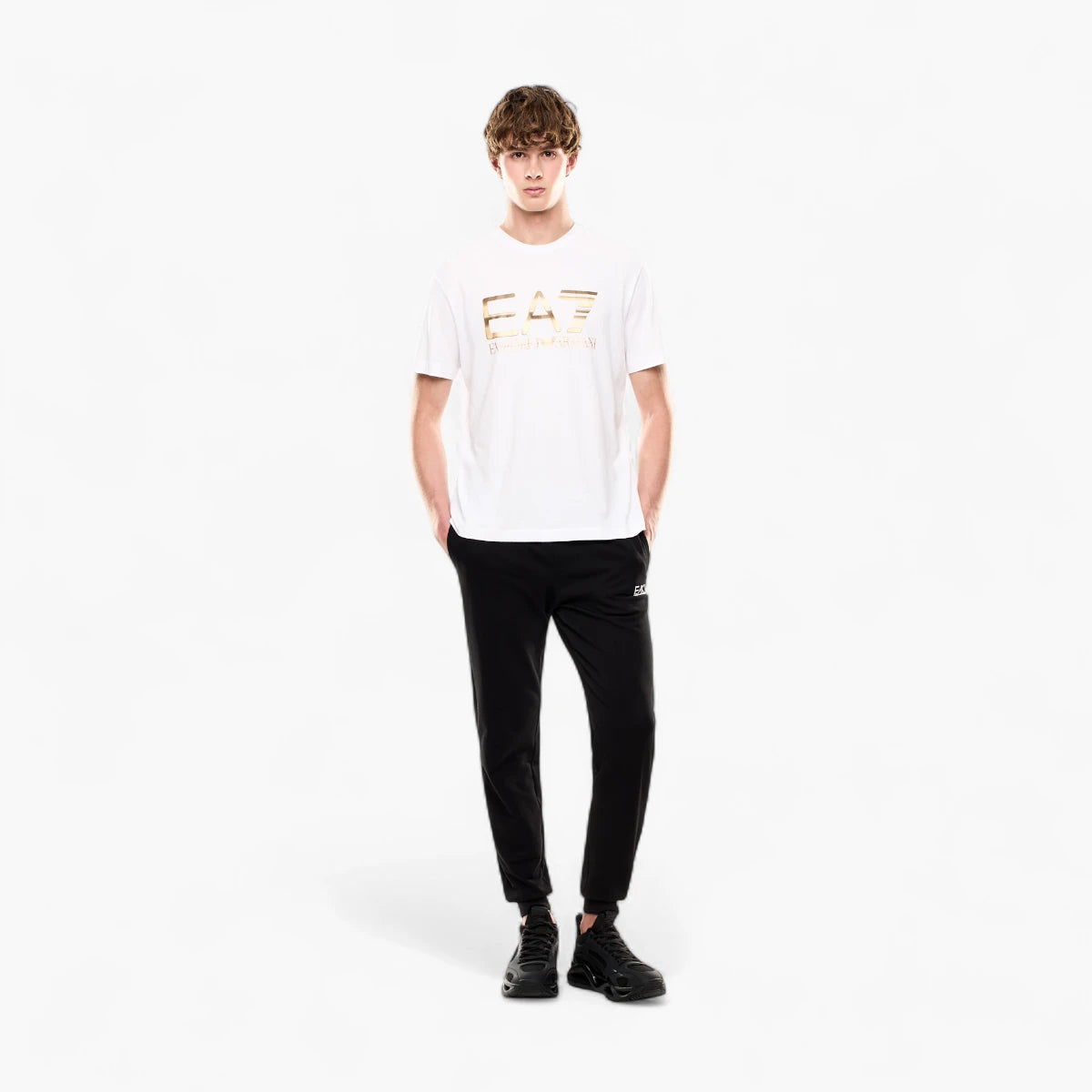 EA7 Regular Fit Logo Series Cotton T-Shirt With Oversized Logo | LEVISONS