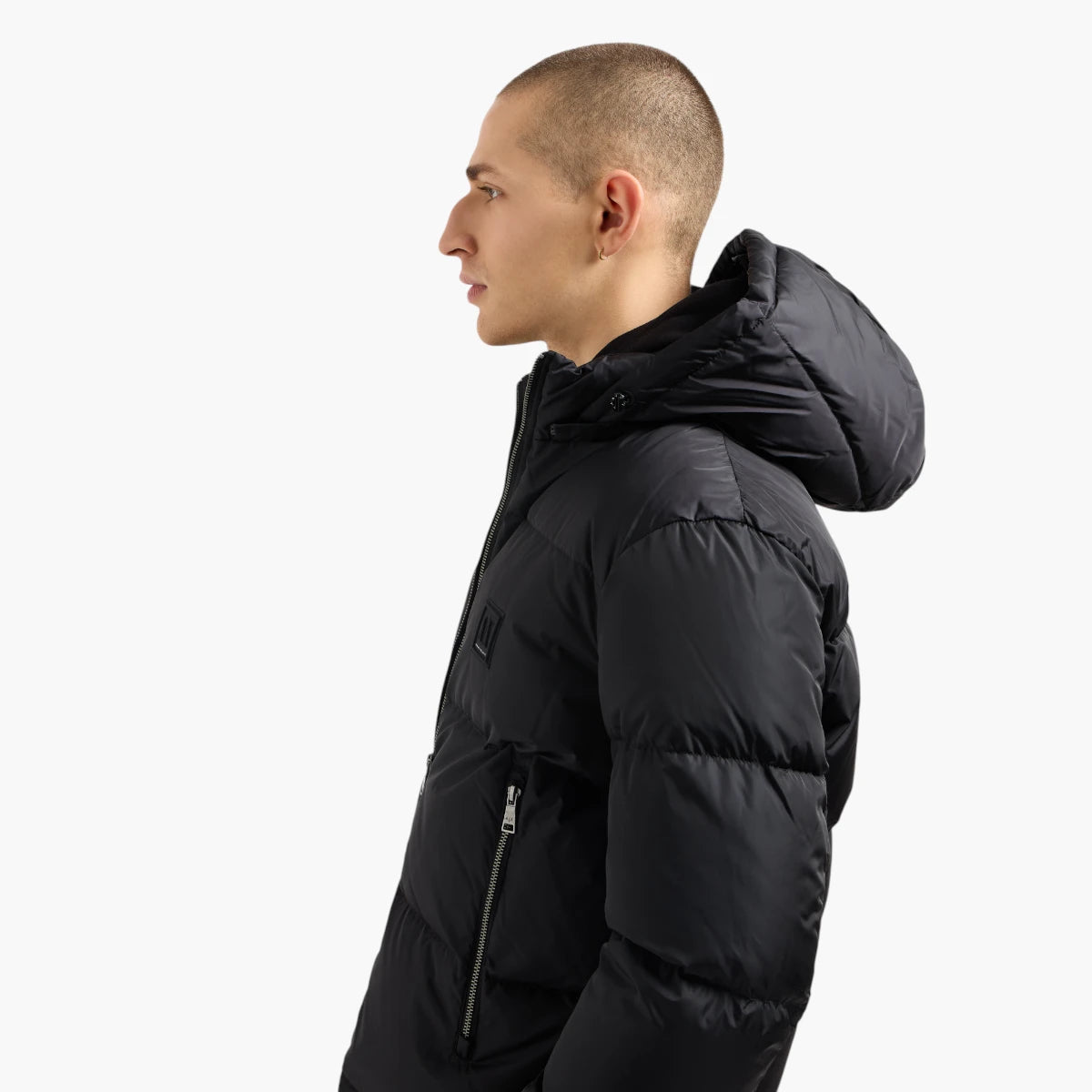 Armani Exchange Icon Zip-Up Down Jacket With A Hoodie And Monochromatic Logo Patch | LEVISONS