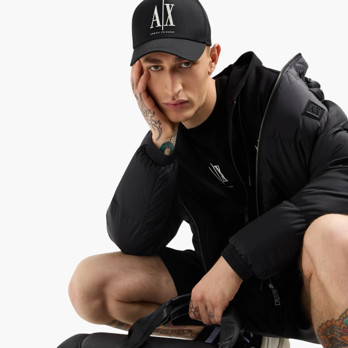 Armani Exchange Icon Zip-Up Down Jacket With A Hoodie And Monochromatic Logo Patch | LEVISONS