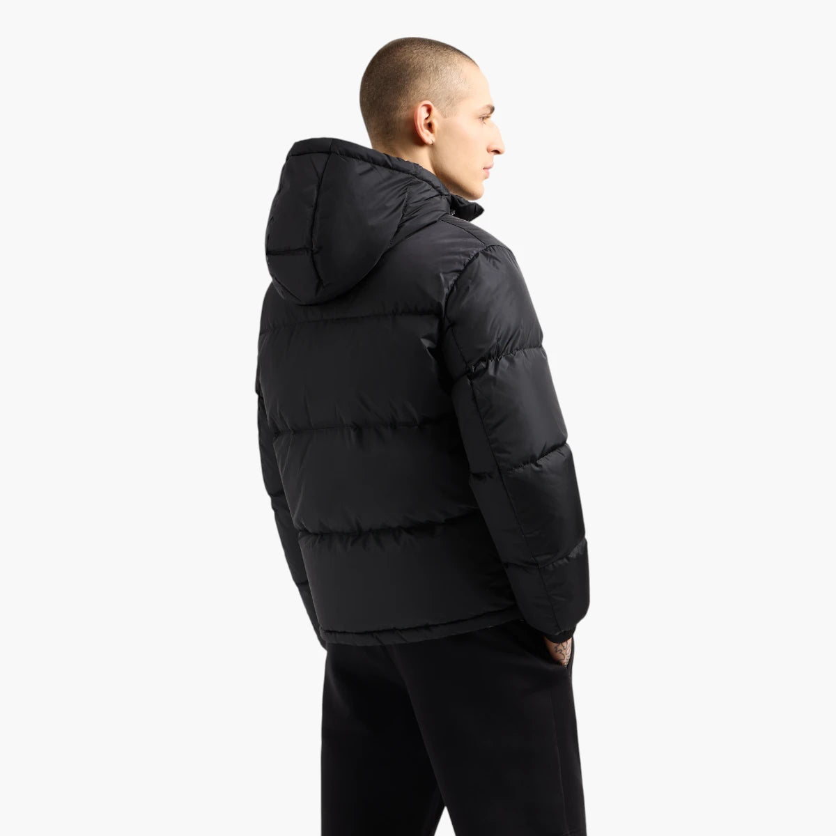Armani Exchange Icon Zip-Up Down Jacket With A Hoodie And Monochromatic Logo Patch | LEVISONS