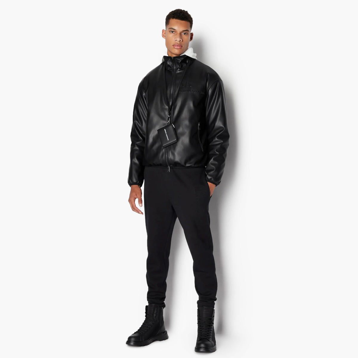 Armani Exchange Faux Leather Zip Up High Neck Jacket | LEVISONS