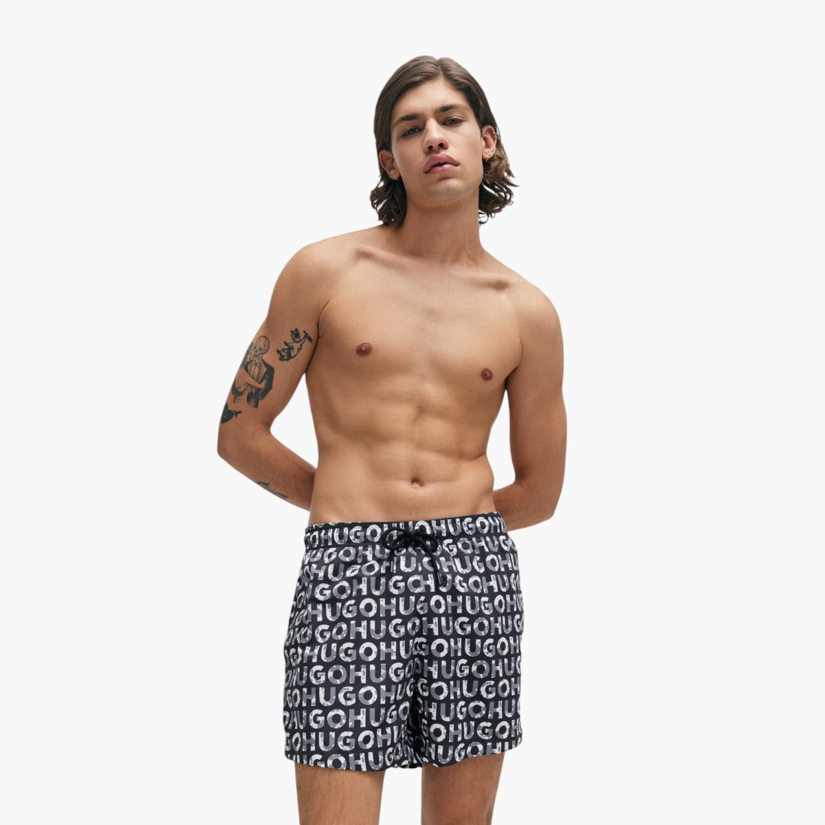 Hugo Red All-Over Hugo Logo-Print Swim Shorts | LEVISONS