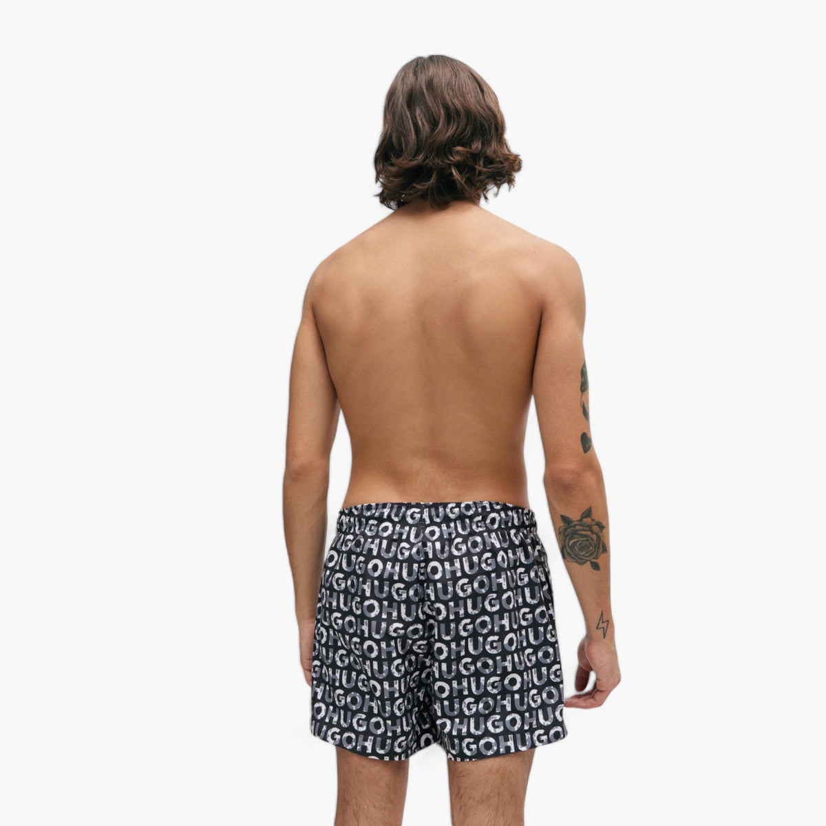 Hugo Red All-Over Hugo Logo-Print Swim Shorts | LEVISONS