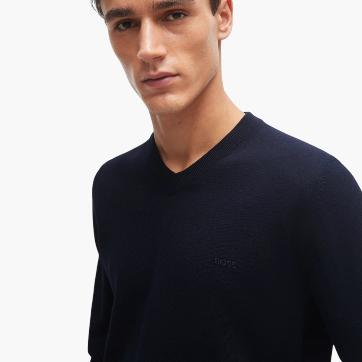 Boss Black V-Neck Sweater In Pure Cotton With Embroidered Logo | LEVISONS