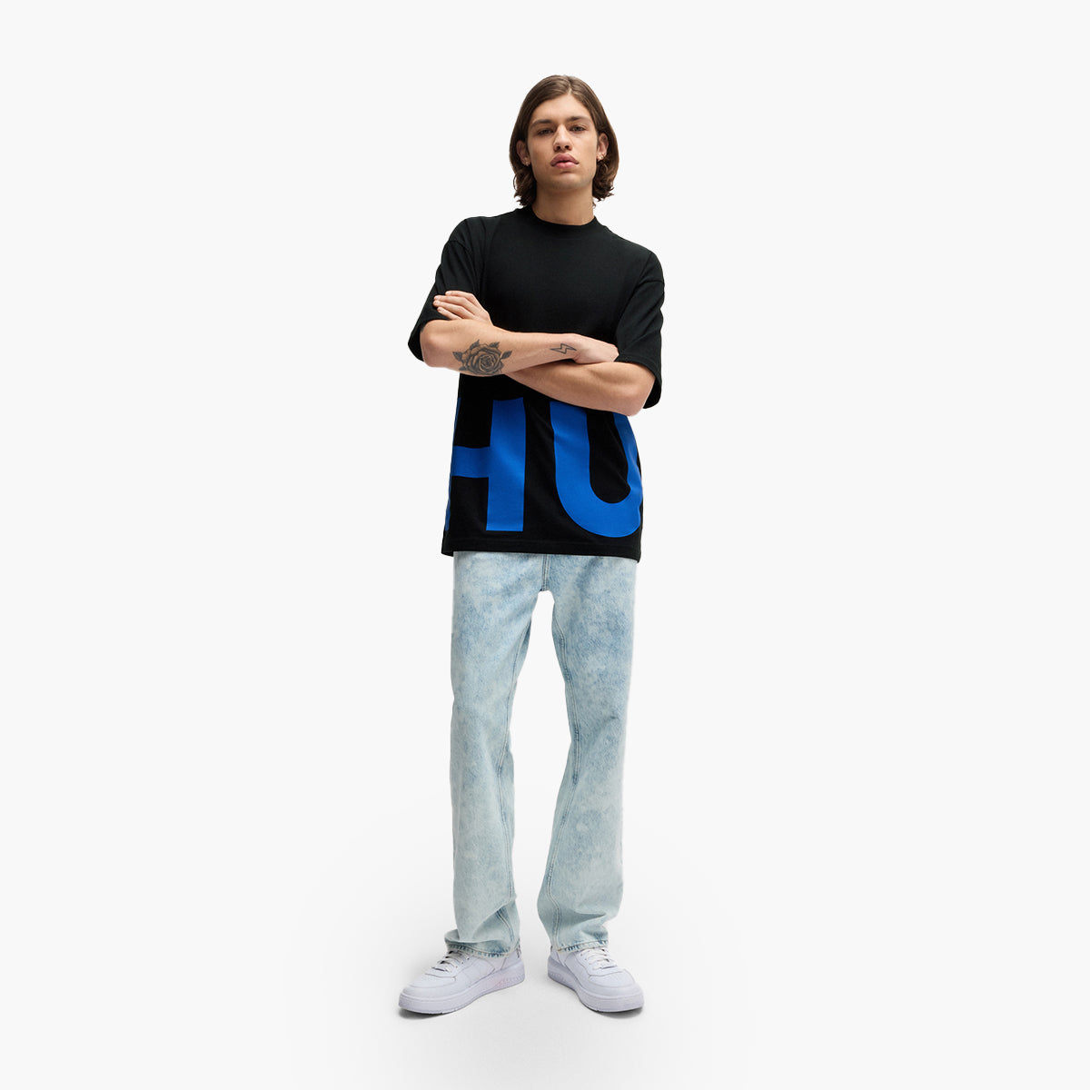 Hugo Blue Cotton-Jersey T-Shirt With Wrap-Around Logo | LEVISONS
