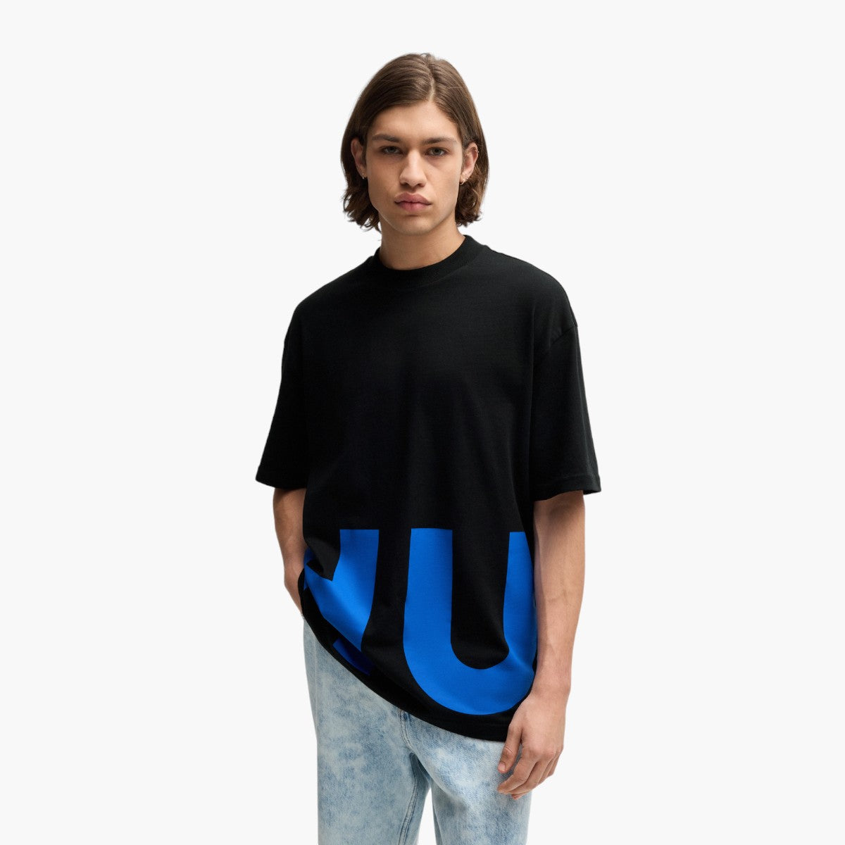 Hugo Blue Cotton-Jersey T-Shirt With Wrap-Around Logo | LEVISONS