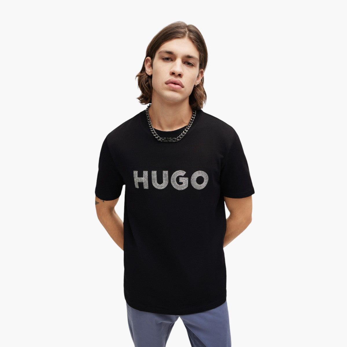 Hugo Red Cotton-Jersey Regular-Fit T-Shirt With Crochet Logo | LEVISONS