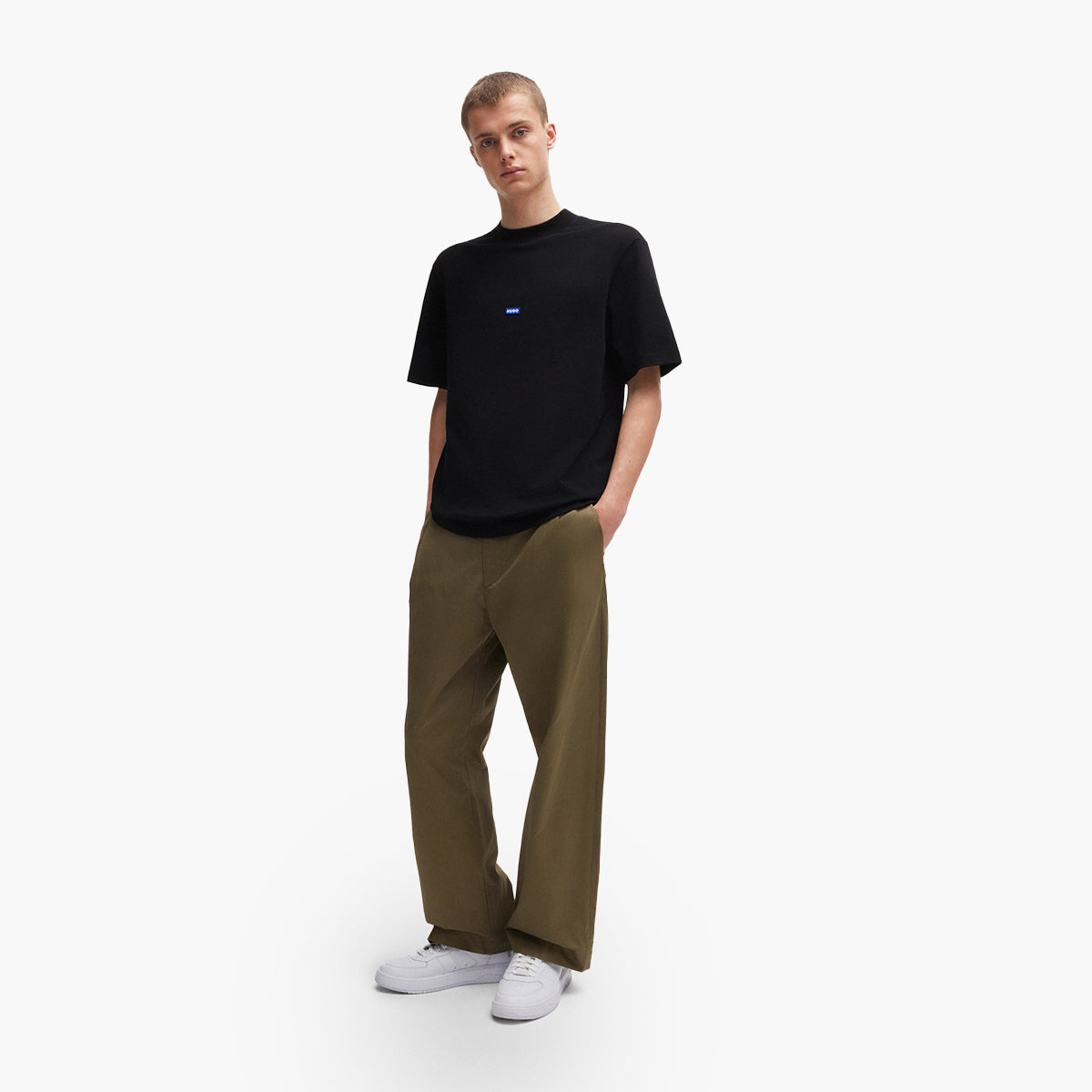 Hugo Blue Cotton-Jersey T-Shirt With Blue Logo Patch | LEVISONS