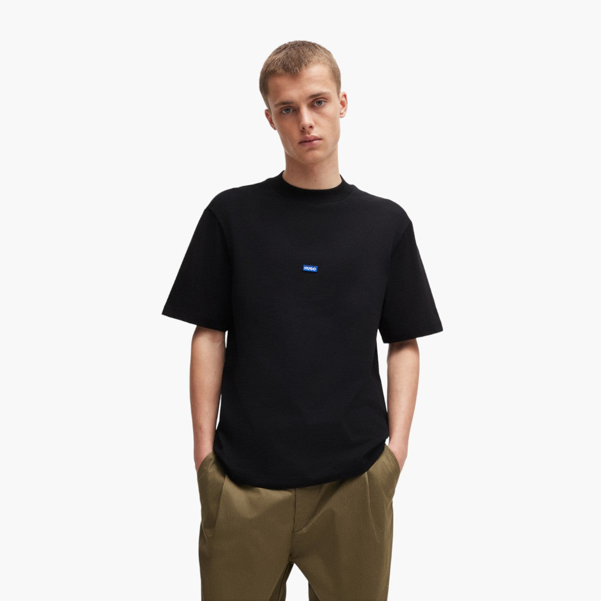 Hugo Blue Cotton-Jersey T-Shirt With Blue Logo Patch | LEVISONS