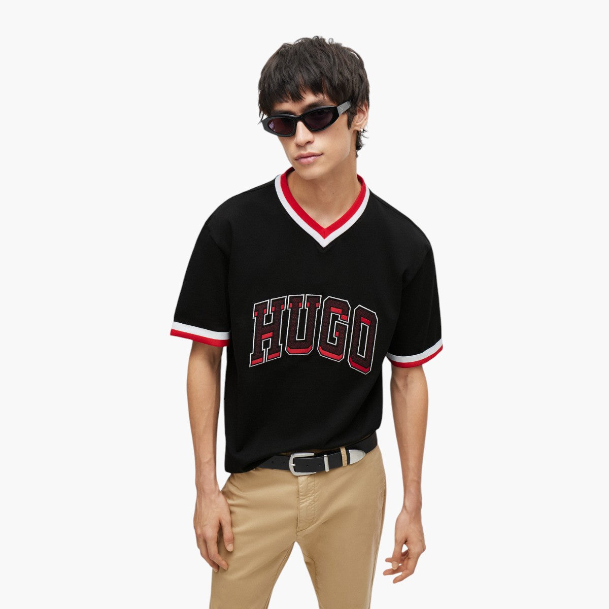 Hugo Red Cotton-Jersey Relaxed T-Shirt With Sporty Logo | LEVISONS