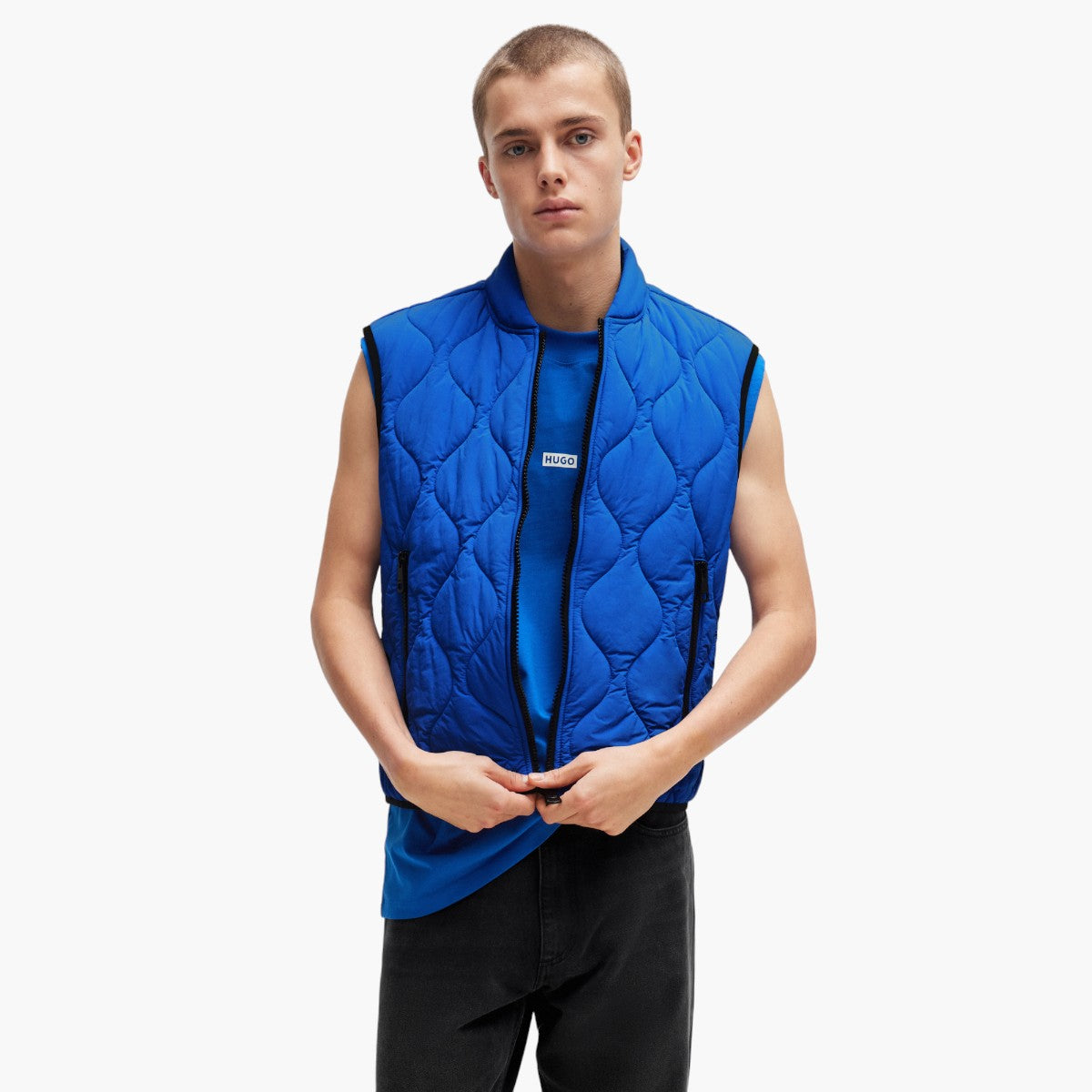 Hugo Blue Water-Repellent Quiltet Gilet With Logo Patch | LEVISONS