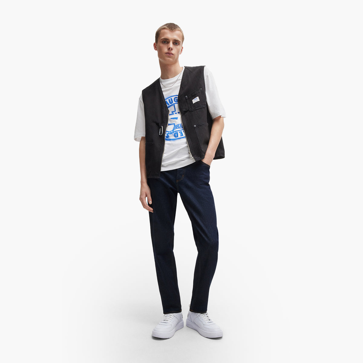 Hugo Blue Tapered-Fit Jeans In Dark-Blue Stretch Denim | LEVISONS