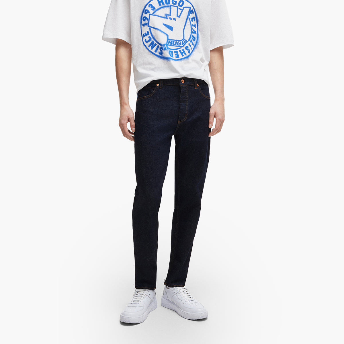 Hugo Blue Tapered-Fit Jeans In Dark-Blue Stretch Denim | LEVISONS