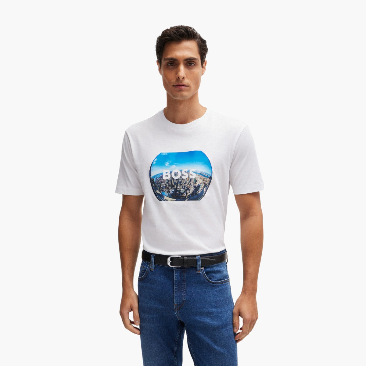 BOSS Black Cotton-Jersey T-Shirt With Mixed -Media Artwork | LEVISONS
