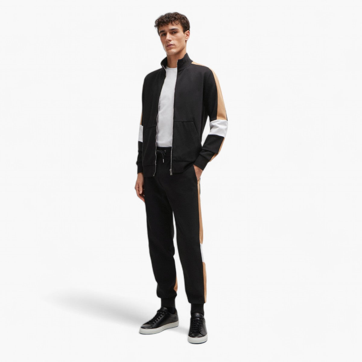 BOSS Black Cotton-Blend Tracksuit Bottoms With Colour-Blocking | LEVISONS