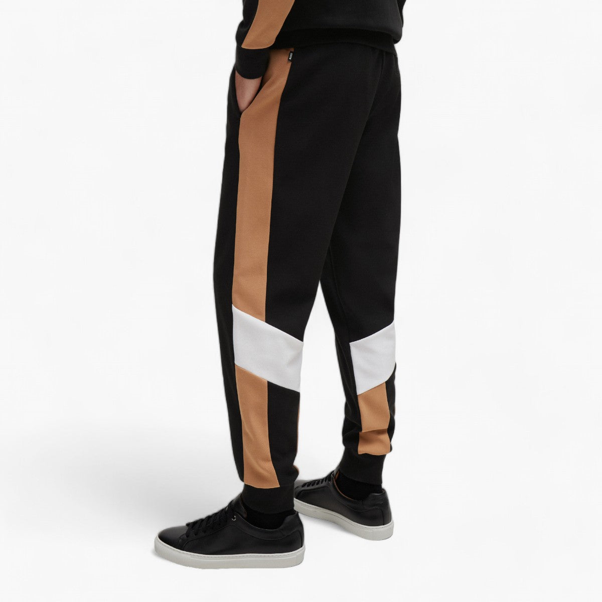 BOSS Black Cotton-Blend Tracksuit Bottoms With Colour-Blocking | LEVISONS