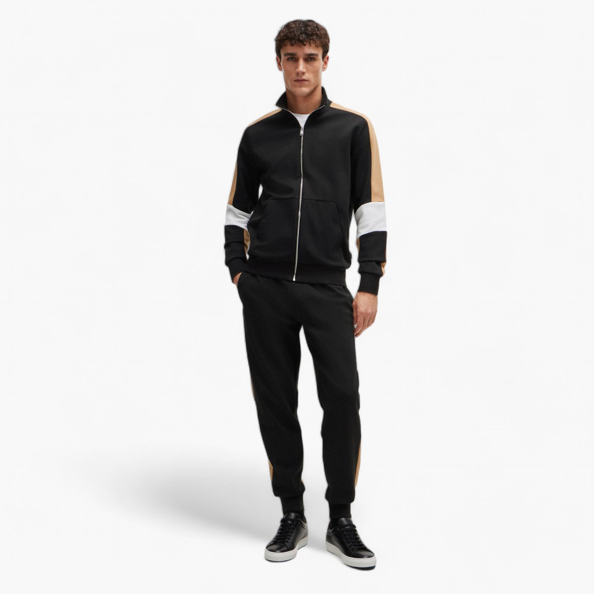BOSS Black Cotton-Blend Zip-Up Sweatshirt With Colour-Blocking | LEVISONS