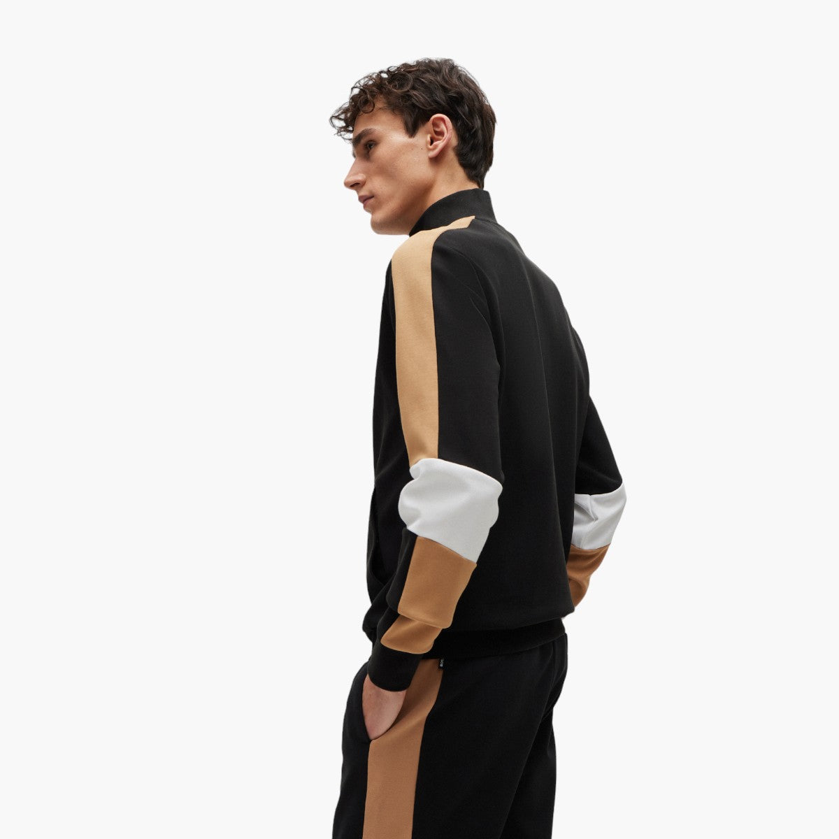 BOSS Black Cotton-Blend Zip-Up Sweatshirt With Colour-Blocking | LEVISONS