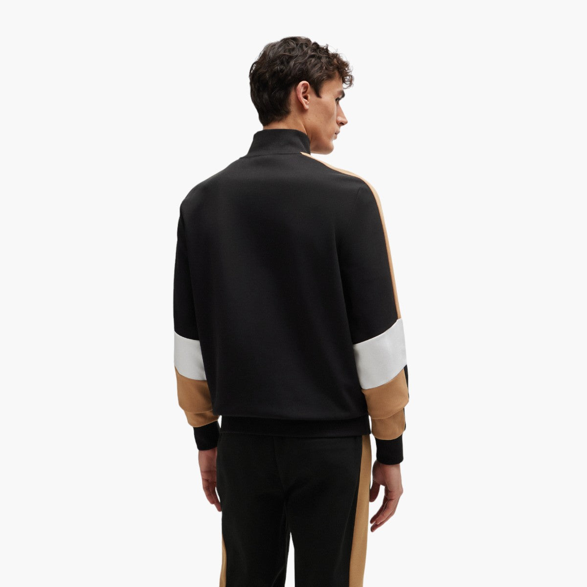 BOSS Black Cotton-Blend Zip-Up Sweatshirt With Colour-Blocking | LEVISONS