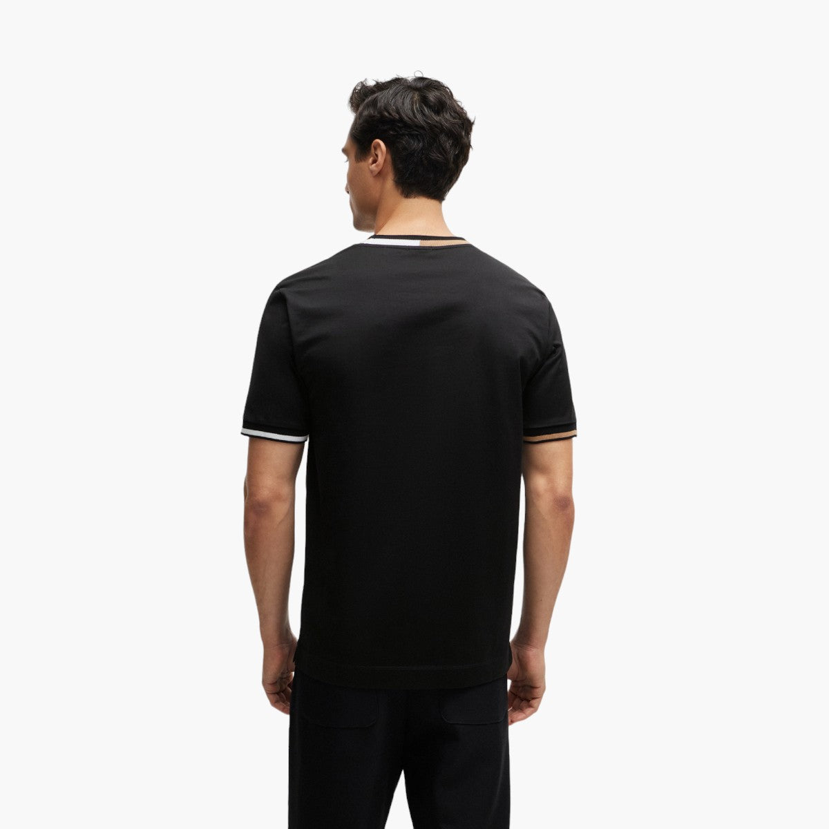 BOSS Black Mercerised-Cotton T-Shirt With Signature-Stripe Details | LEVISONS