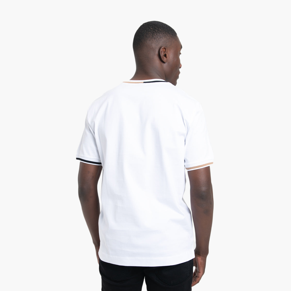 BOSS Black Mercerised-Cotton T-Short With Signature-Stripe Details | LEVISONS