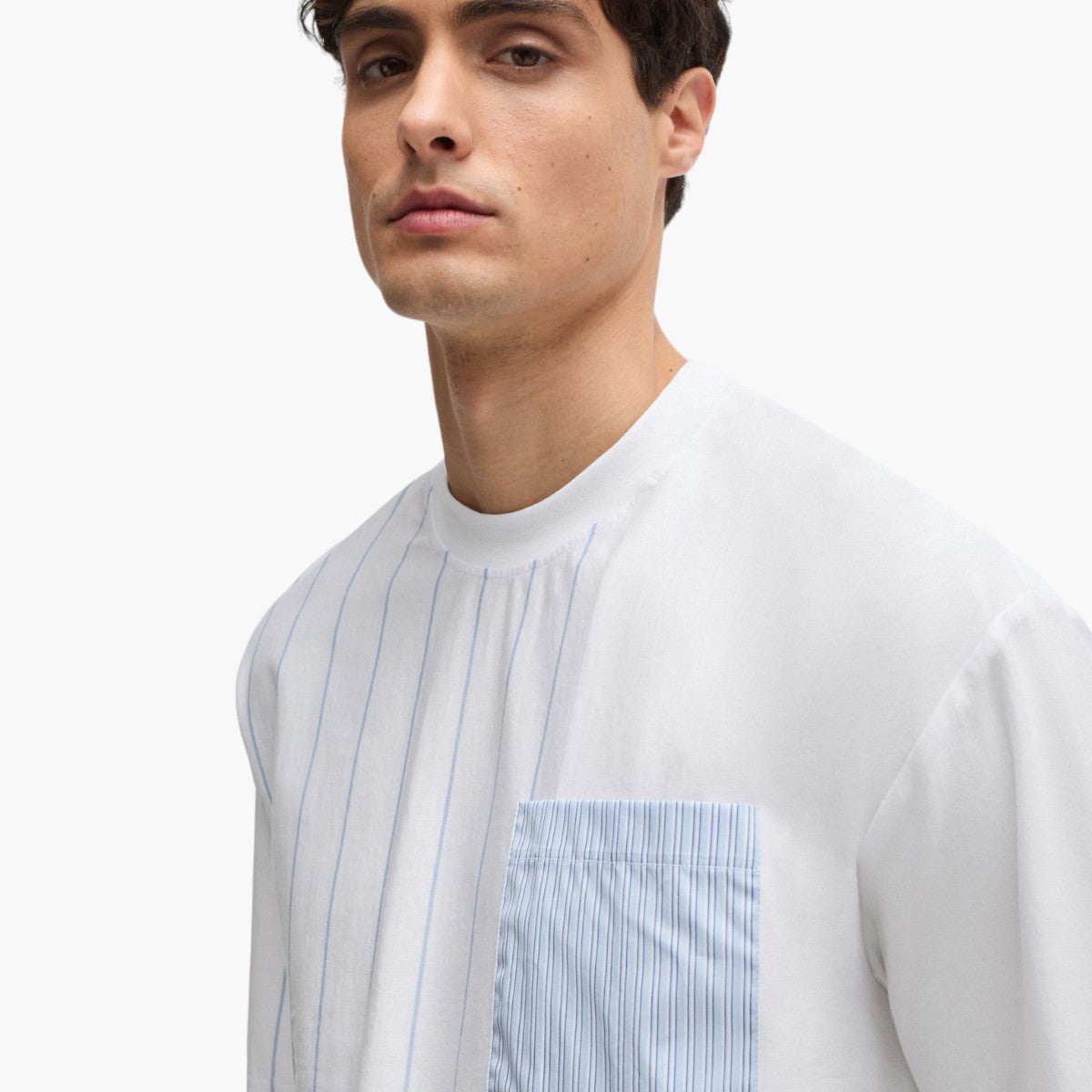 BOSS Black Mercerised-Cotton T-Shirt With Panelled Stripes. | LEVISONS