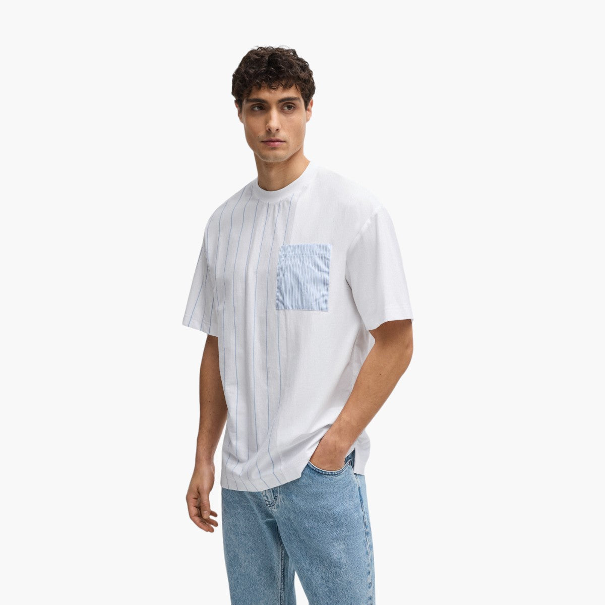 BOSS Black Mercerised-Cotton T-Shirt With Panelled Stripes. | LEVISONS