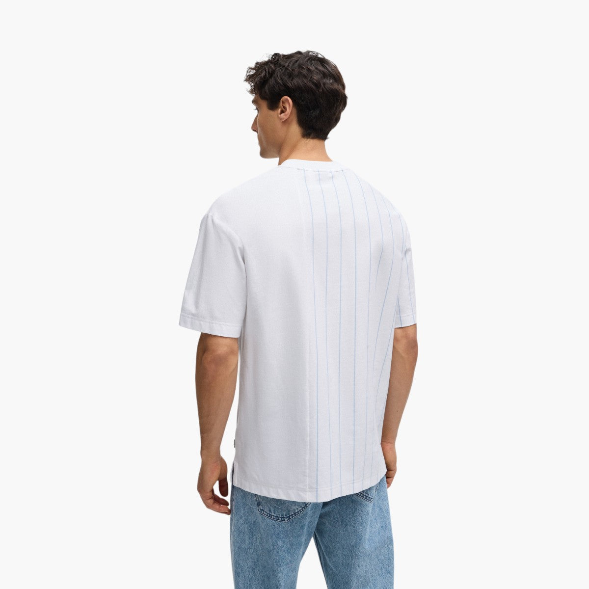BOSS Black Mercerised-Cotton T-Shirt With Panelled Stripes. | LEVISONS