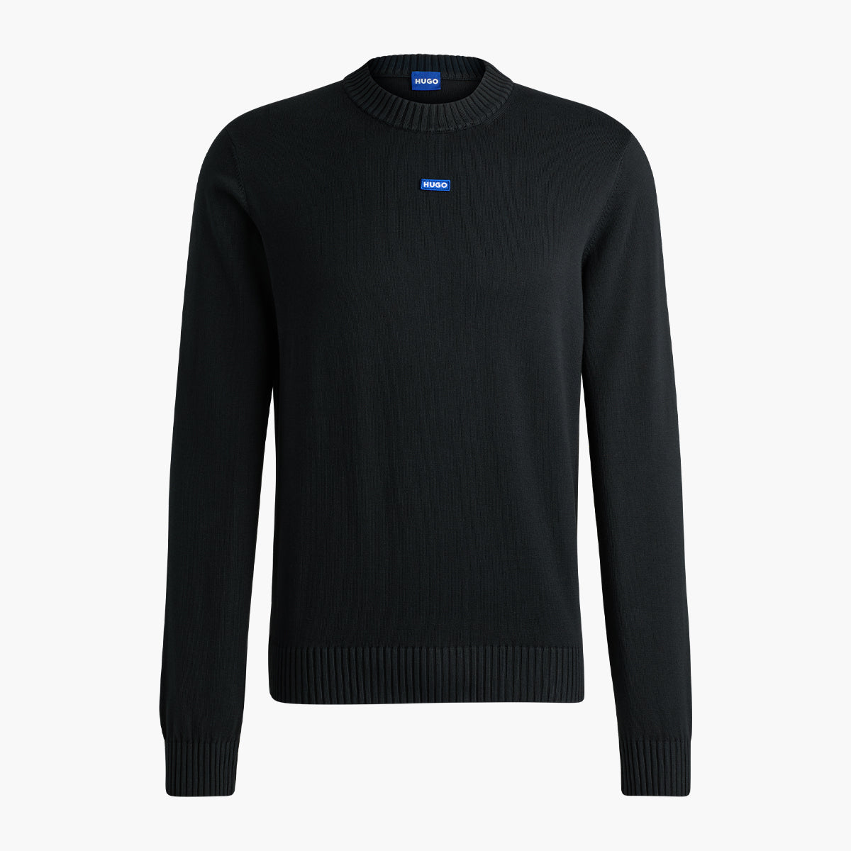 Hugo Blue Knitted-Cotton Sweater With Blue Logo Label | LEVISONS