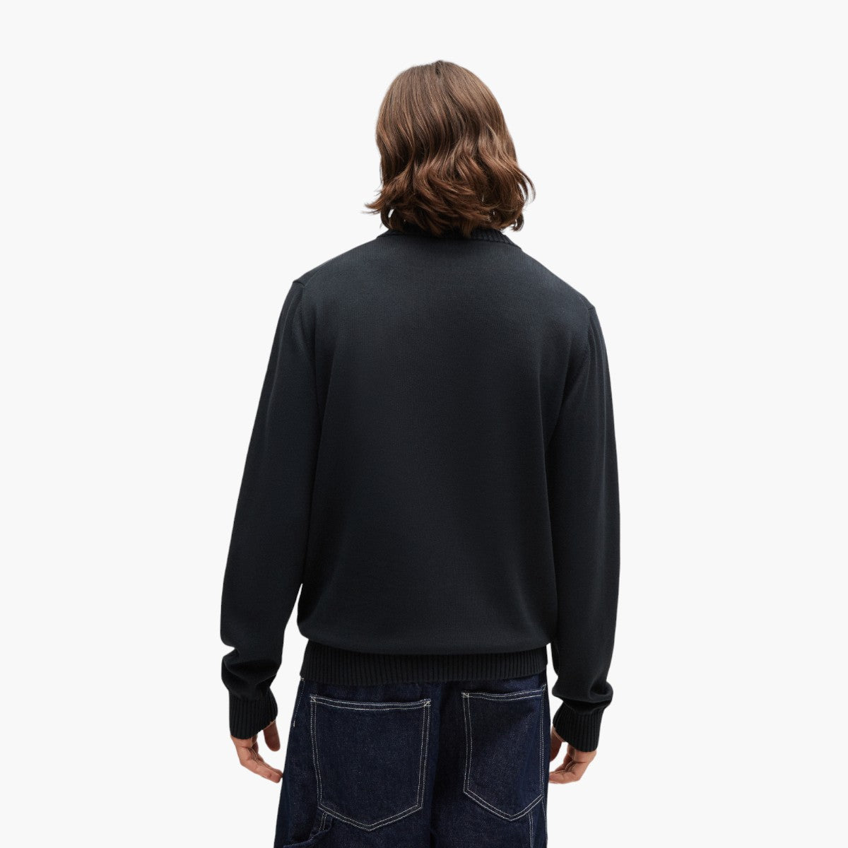 Hugo Blue Knitted-Cotton Sweater With Blue Logo Label | LEVISONS