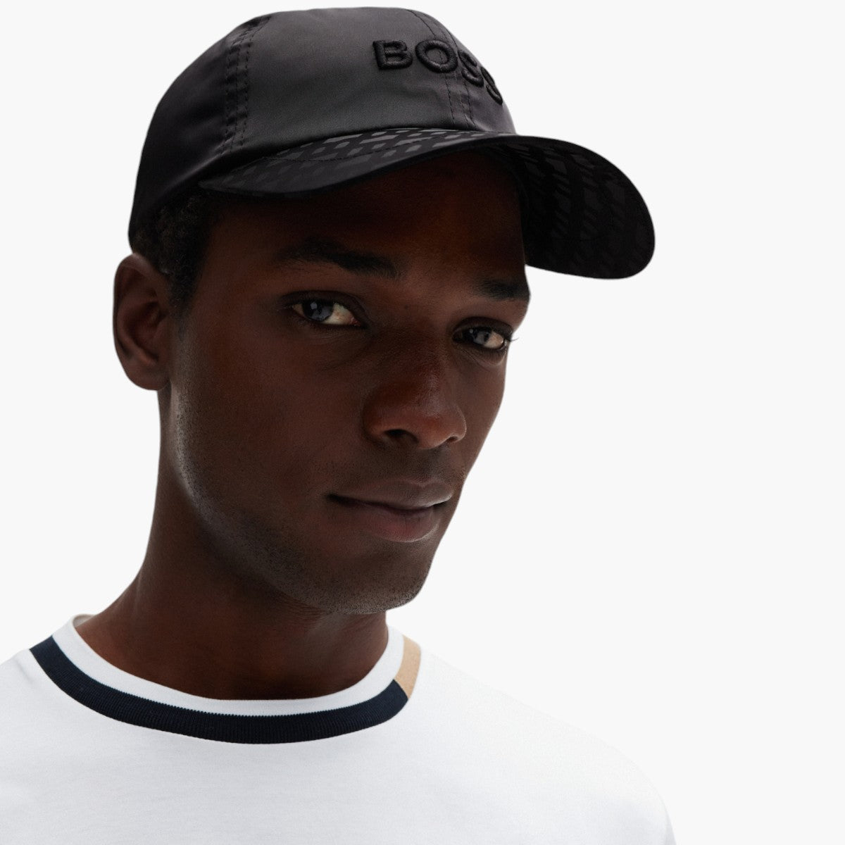 BOSS Black Satim Cap With Embroidered Logo And Monogram Visor | LEVISONS