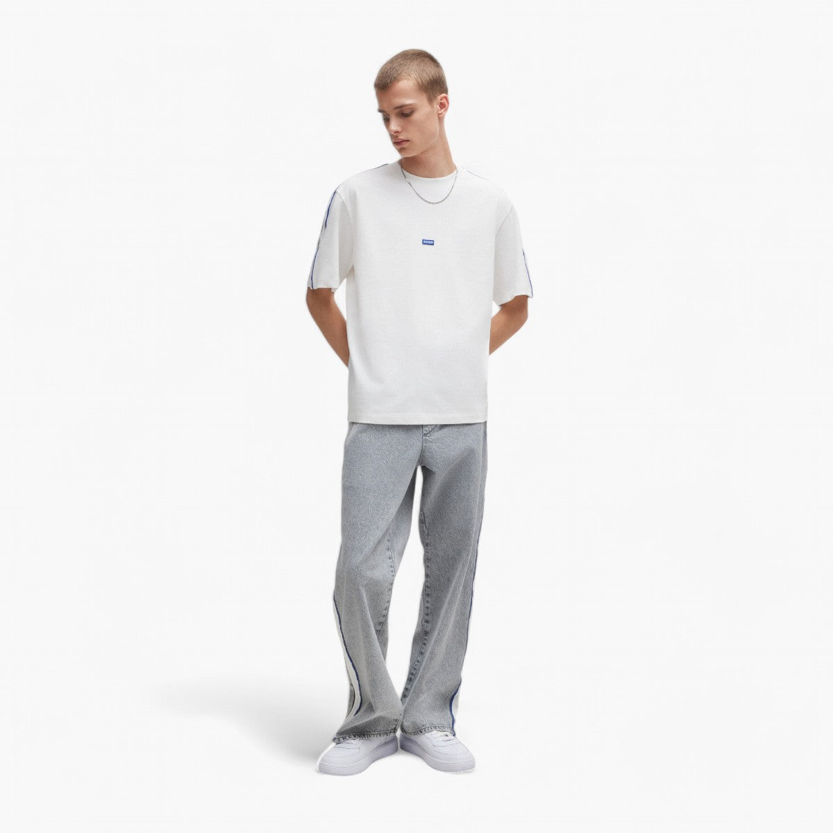 Hugo Blue Cotton-Jersey T-Shirt With Tape Trims | LEVISONS