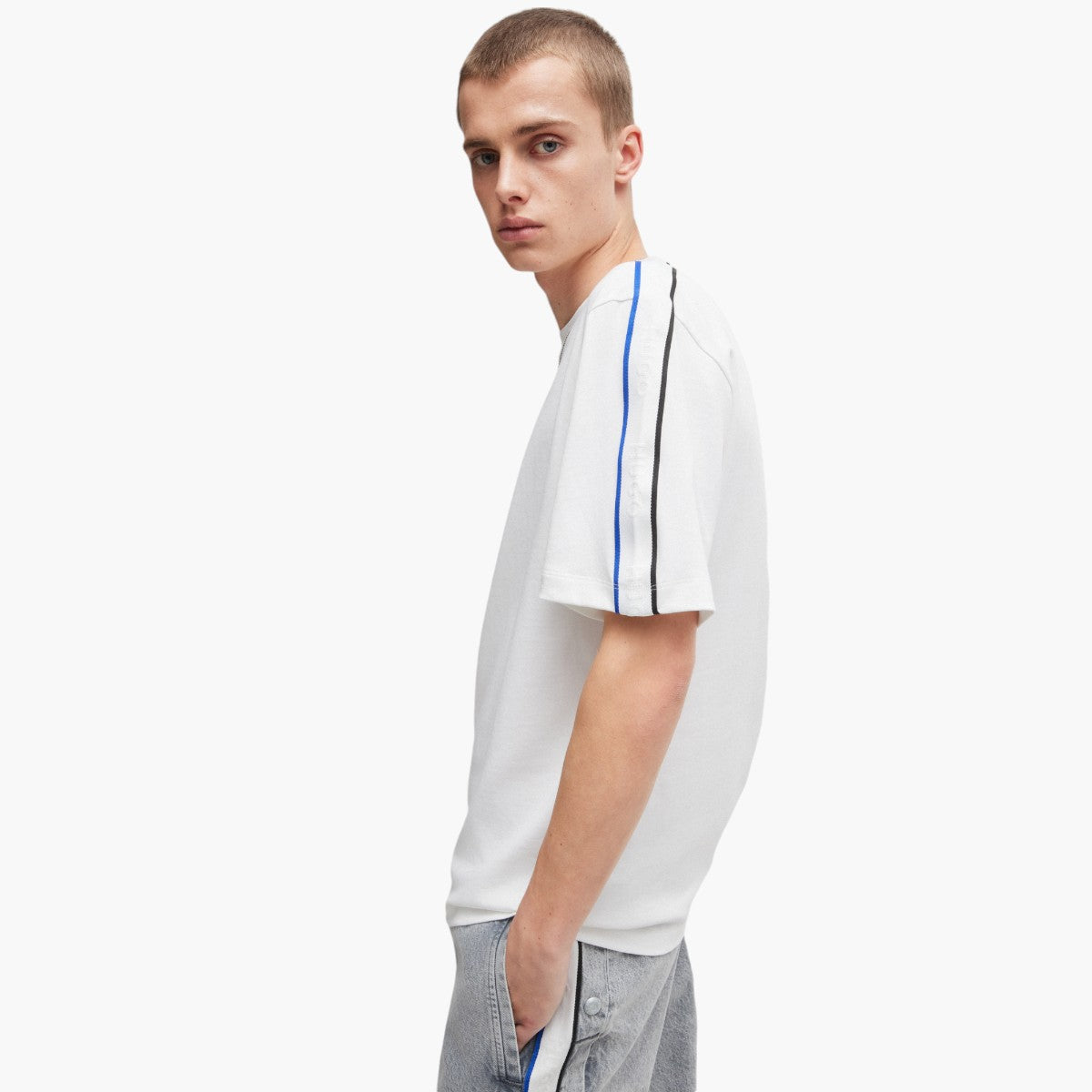 Hugo Blue Cotton-Jersey T-Shirt With Tape Trims | LEVISONS