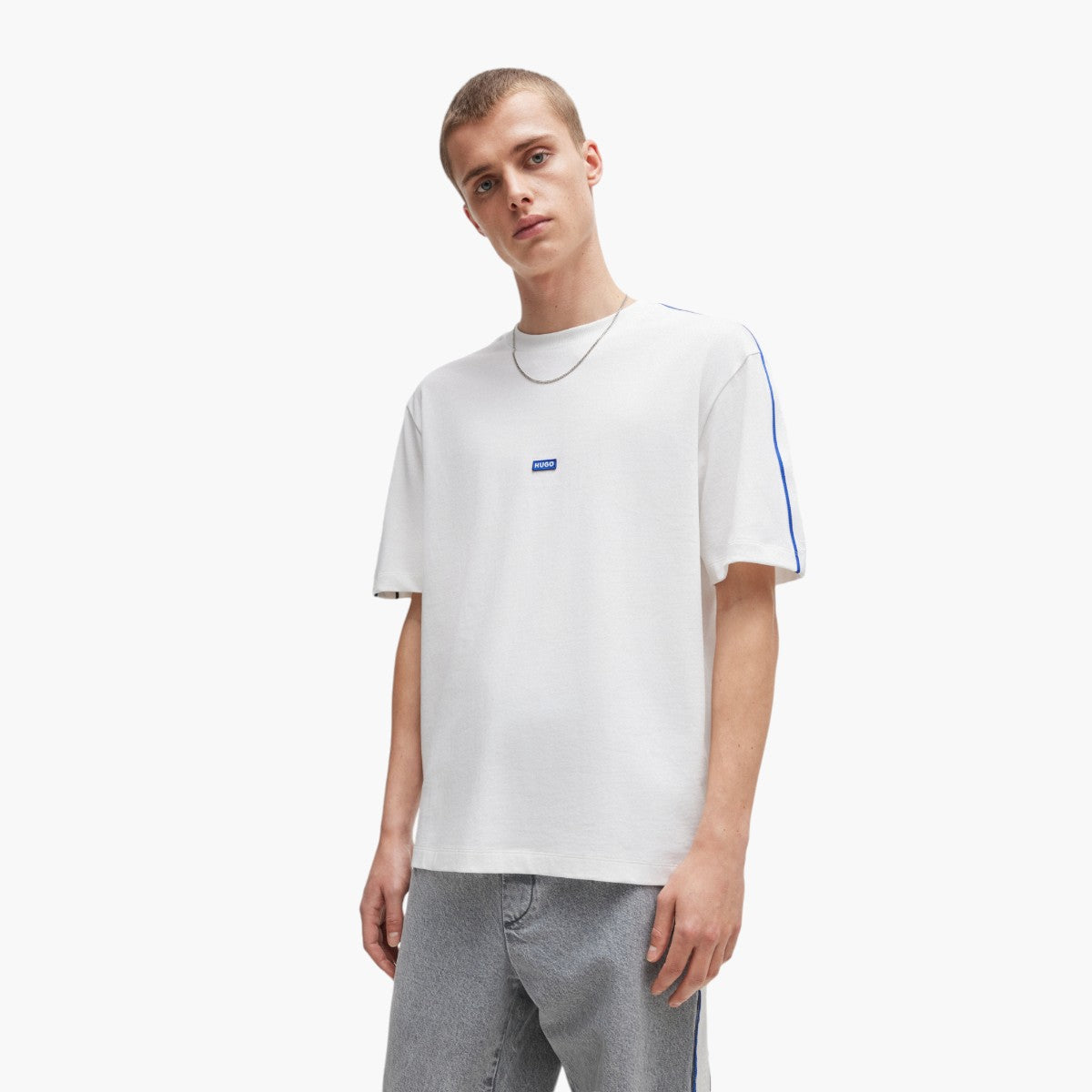 Hugo Blue Cotton-Jersey T-Shirt With Tape Trims | LEVISONS