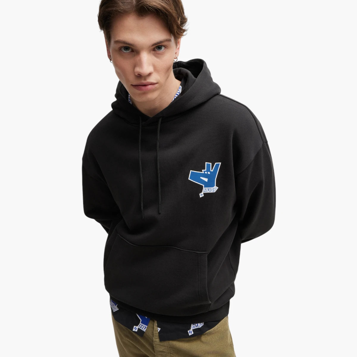 Hugo Blue Cotton-Terry Hoodie With New-Season Logo Artwork | LEVISONS