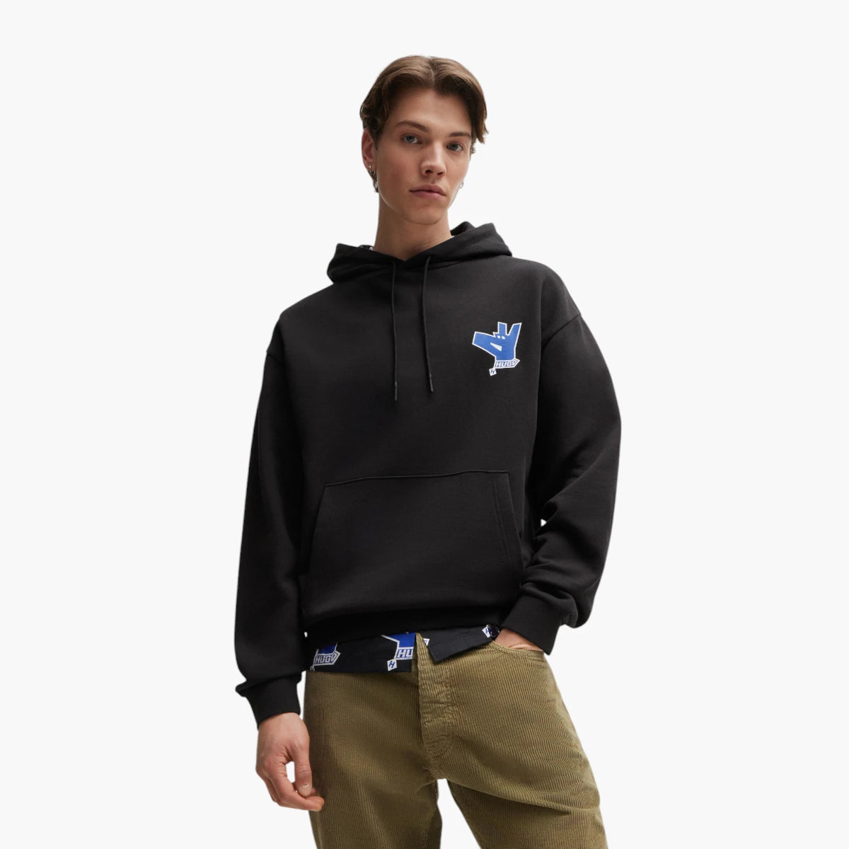 Hugo Blue Cotton-Terry Hoodie With New-Season Logo Artwork | LEVISONS