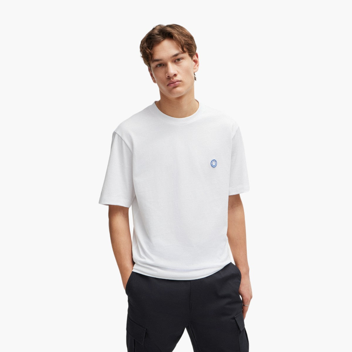 Hugo Blue Cotton-Jersey T-Shirt With Smiley-Face Logo | LEVISONS