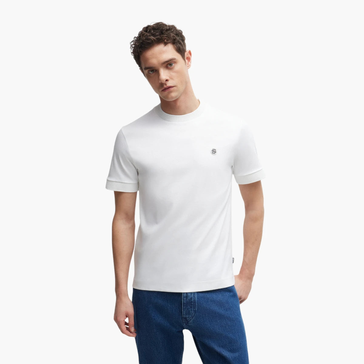 BOSS Black Mercerized-Cotton T-Shirt With Double B Monogram | LEVISONS
