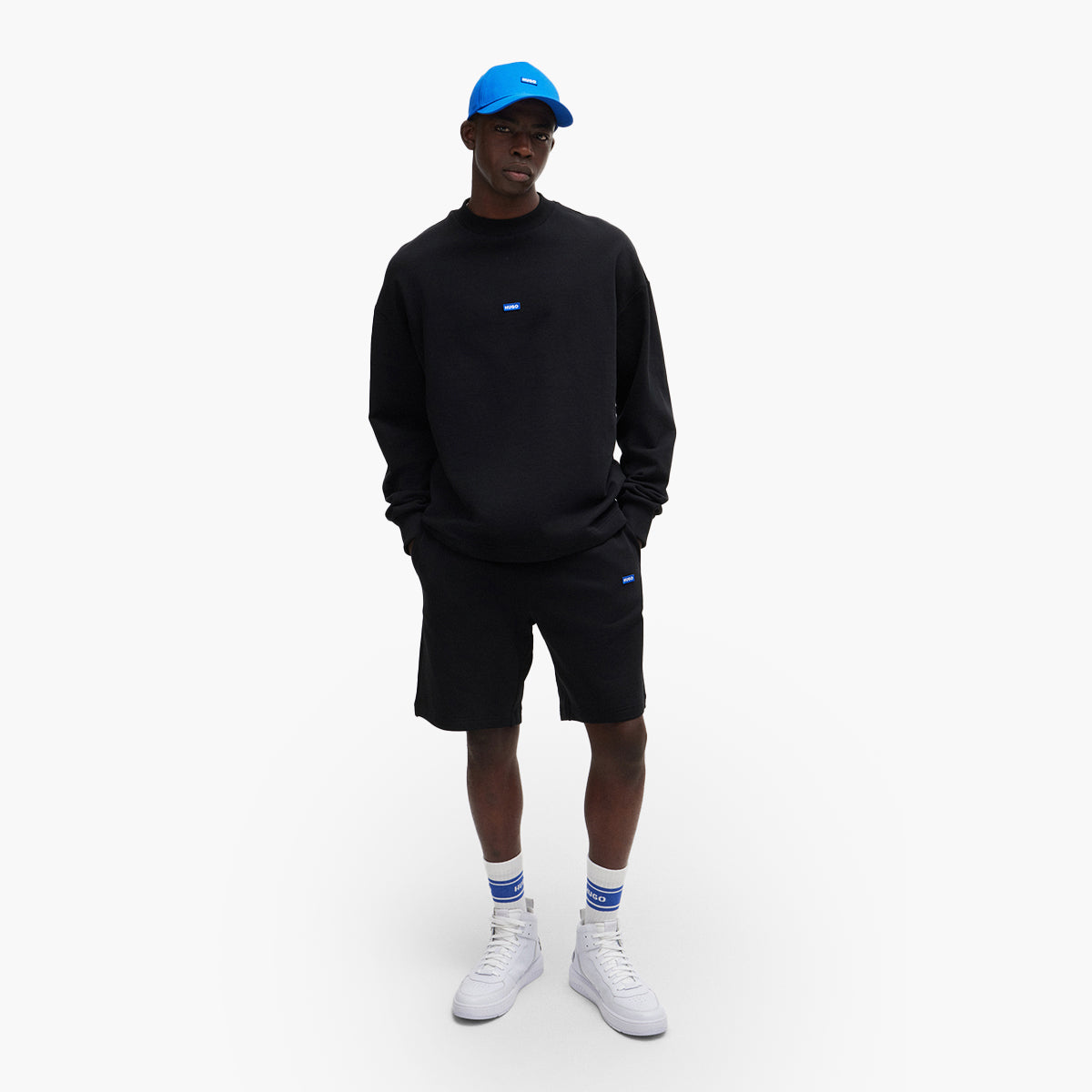 Hugo Blue Cotton-Terry Shorts With Blue Logo Patch | LEVISONS