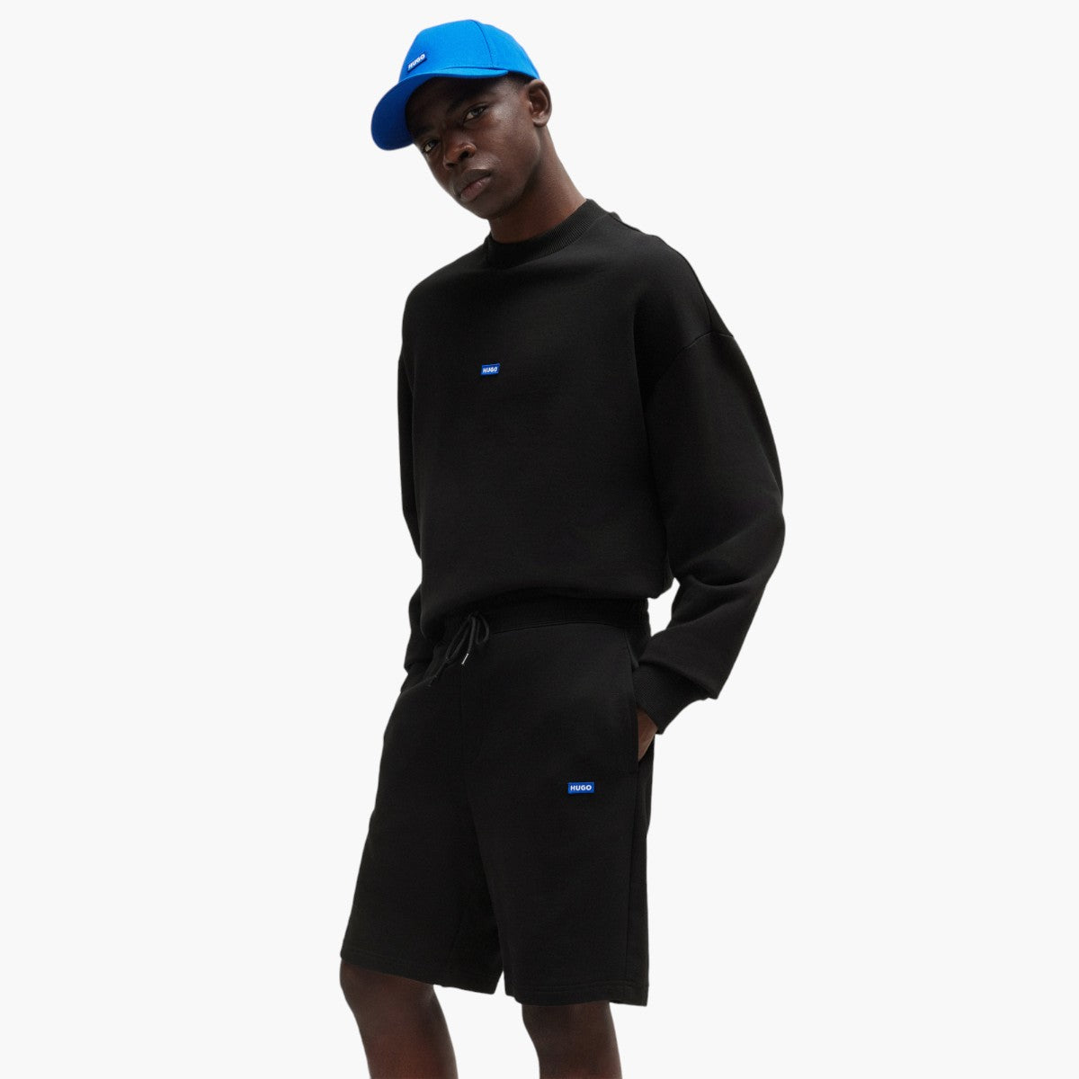 Hugo Blue Cotton-Terry Shorts With Blue Logo Patch | LEVISONS
