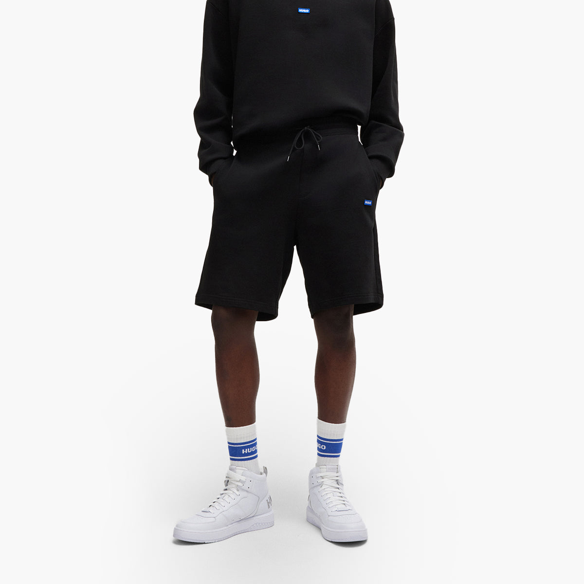 Hugo Blue Cotton-Terry Shorts With Blue Logo Patch | LEVISONS