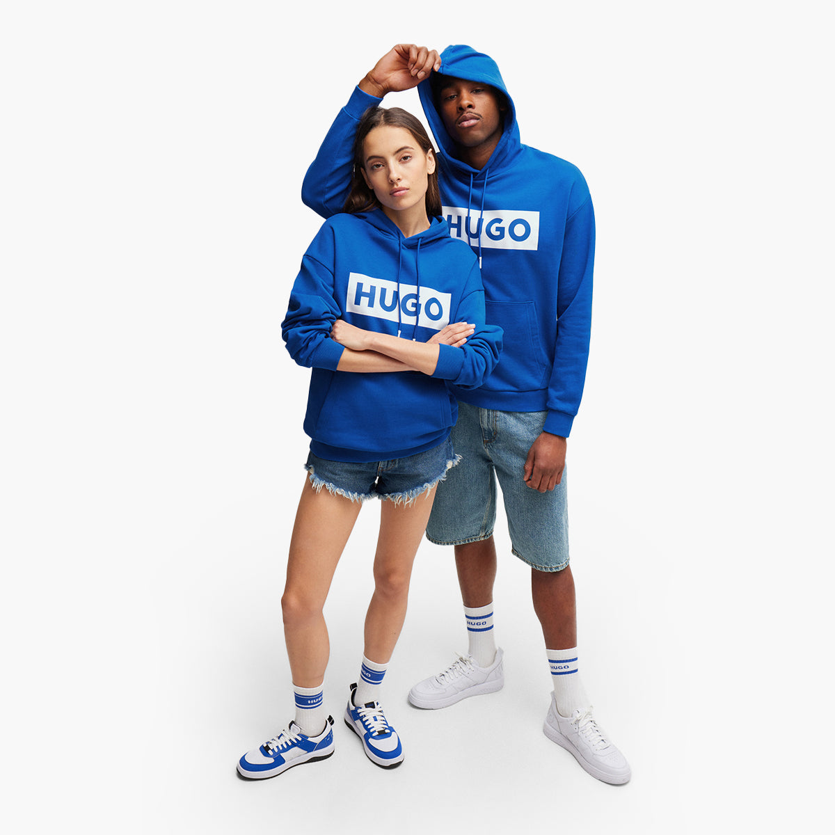 Hugo Blue Relaxed-Fit Hoodie In French Terry With Logo Print | LEVISONS