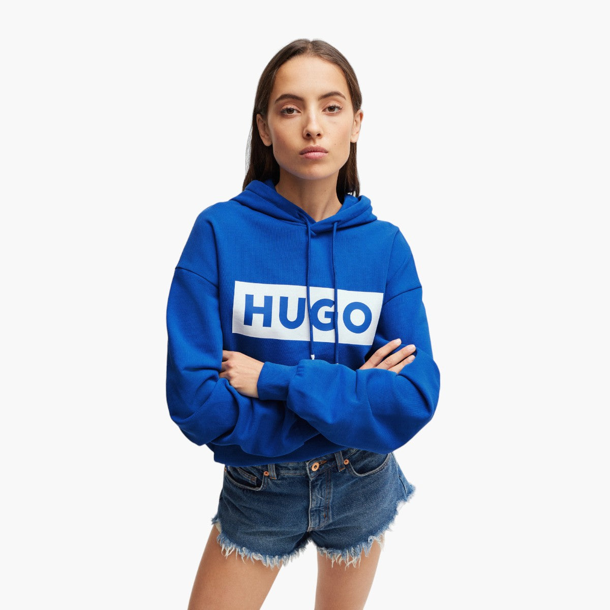 Hugo Blue Relaxed-Fit Hoodie In French Terry With Logo Print | LEVISONS